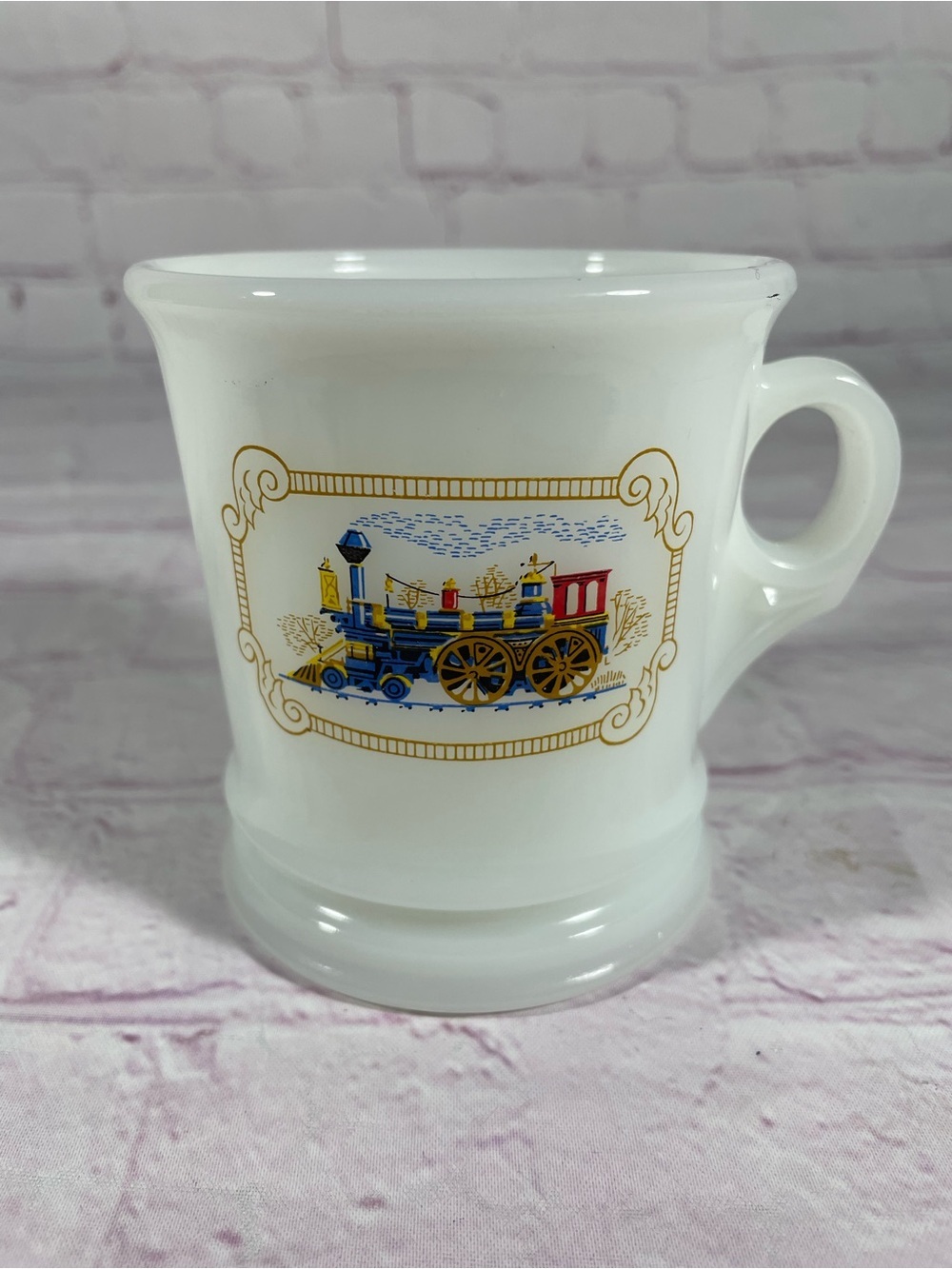 Vintage Avon Iron Horse Locomotive Train White Milk Glass Shaving Mug